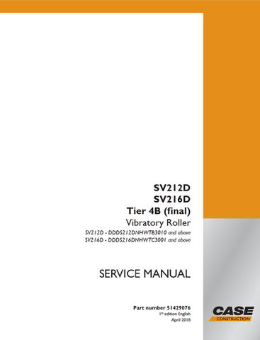 Case SV212D SV216D Tier 4B (final) Vibratory Roller Service Manual