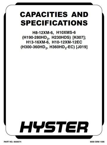 Service Manual - Hyster H10XM-12EC, H12XM-12EC, H13XM-6, H14XM-6 H16XM-6 Forklift Truck J019 Series 