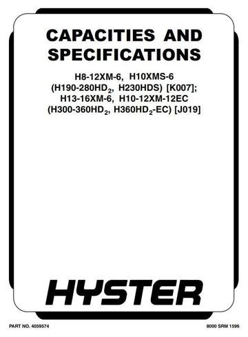 Service Manual - Hyster H190HD2, H210HD2, H230HD2, H230HDS2, H250HD2, H280HD2 USA Forklift K007 Series 