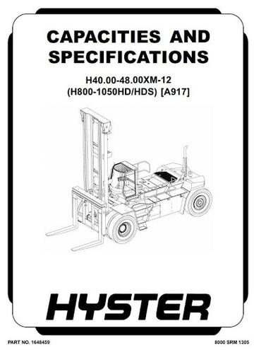 Service Manual - Hyster H800HDS HDS, H900HD HDS, H970HDS, H1050HD HDS Forklift Truck A917 series (USA)