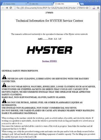 Service Manual - Hyster T1.0 T1.2 T1.5 Electric Fork Lift Truck A462 Series 