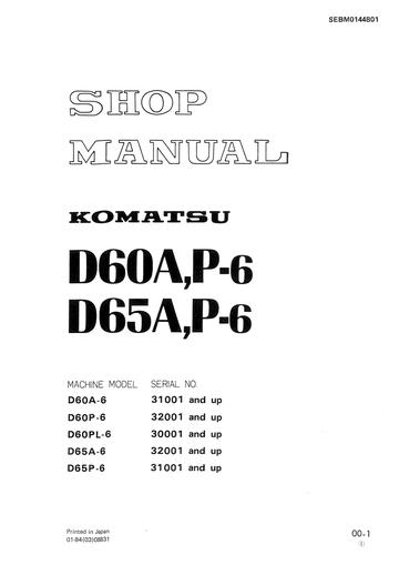 Service Manual - Komatsu D60A-6 D60AP-6 D65A-6 D65AP-6 Bulldozer  