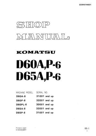 Service Manual - Komatsu D60A-6 D60AP-6 D65A-6 D65AP-6 Bulldozer  