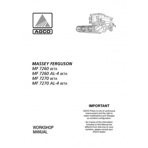 Service Manual - Massey Ferguson MF 7260, 7270 BETA Combine Harvester Download