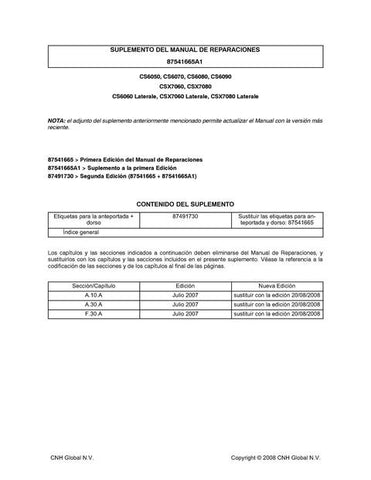 Service Manual - NEW HOLLAND CL6060 CS6050 CS6060 CS6070 CS6080 CS6090 CSX7060 CSX7080 Combine 87541665A1