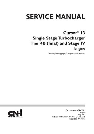 Service Manual - NEW HOLLAND CURSOR 13 SINGLE STAGE TURBOCHARGER TIER 4B (FINAL) 47869981