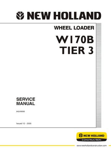 Service Manual - NEW HOLLAND W170B Tier 3 Wheel Loader 84249890R0