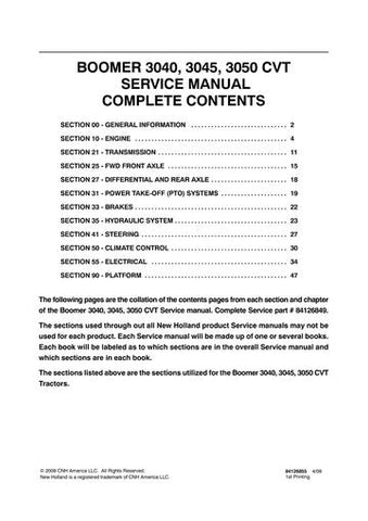 Service Manual - New Holland 3040 3045 3050 CVT Boomer Compact Tractor 84126849