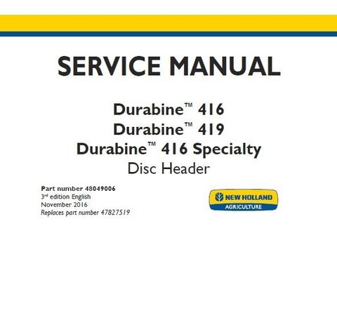 Service Manual - New Holland 416 419 Disc Header 48049006