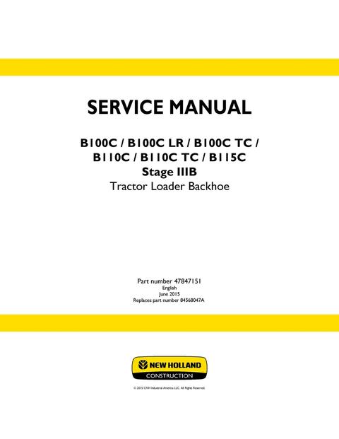 Service Manual - New Holland B100C B100C LR Stage IIIB Tractor Loader Backhoe 47847151