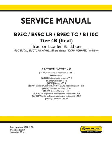 Service Manual - New Holland B95C, B95C LR, B95C TC, B110C Tier 4B (final) Tractor Loader Backhoe 48082160