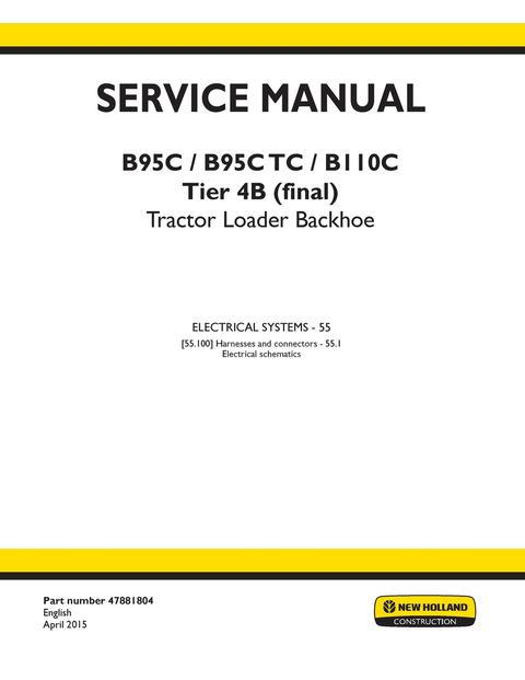 Service Manual - New Holland B95C, B95C TC, B110C Tier 4B (final) Tractor Loader Backhoe 47881804