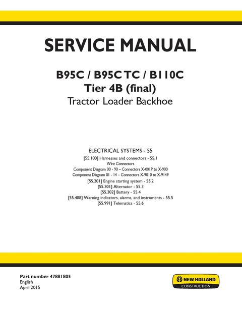 Service Manual - New Holland B95C, B95C TC, B110C Tier 4B (final) Tractor Loader Backhoe 47881805