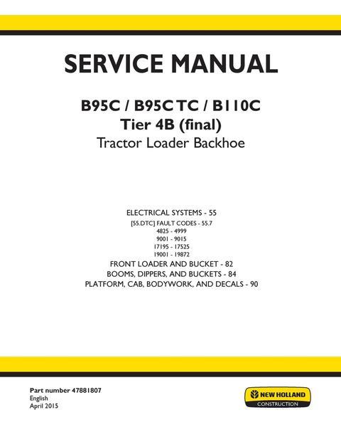 Service Manual - New Holland B95C, B95C TC, B110C Tier 4B (final) Tractor Loader Backhoe 47881807
