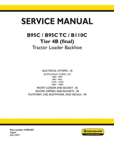 Service Manual - New Holland B95C, B95C TC, B110C Tier 4B (final) Tractor Loader Backhoe 47881807