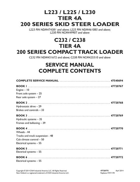 Service Manual - New Holland C232 C238 TIER 4A 200 SERIES COMPACT TRACK LOADER 47720775