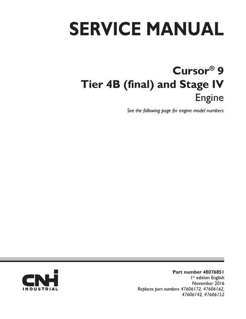 Service Manual - New Holland Cursor® 9 Tier 4B (final) and Stage IV Engine 48076851