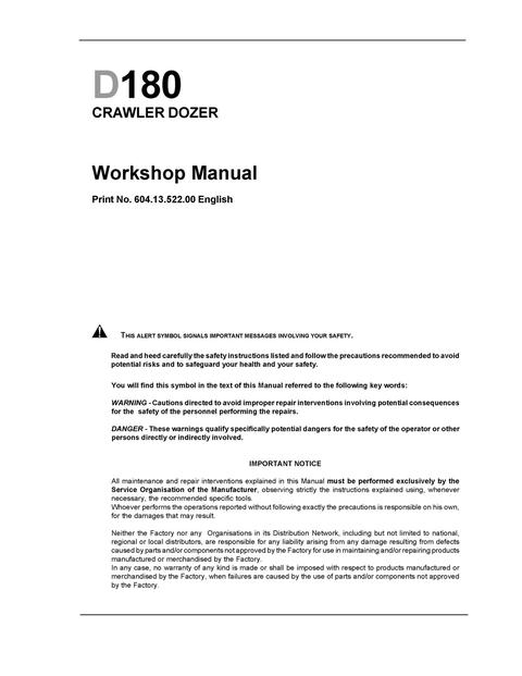 Service Manual - New Holland D180 CRAWLER DOZER 60413522