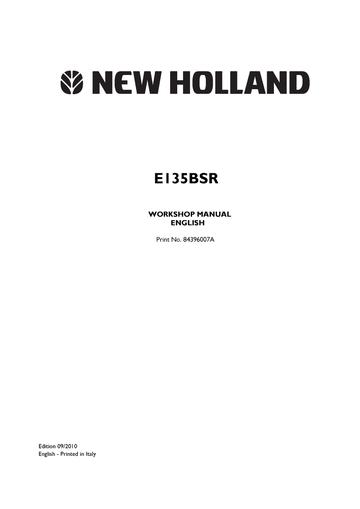 Service Manual - New Holland E135BSR ROPS Tier III Crawler Excavator 84396007A