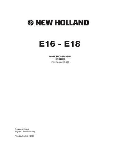 Service Manual - New Holland E16 E18 Mini Crawler Excavator 60413396