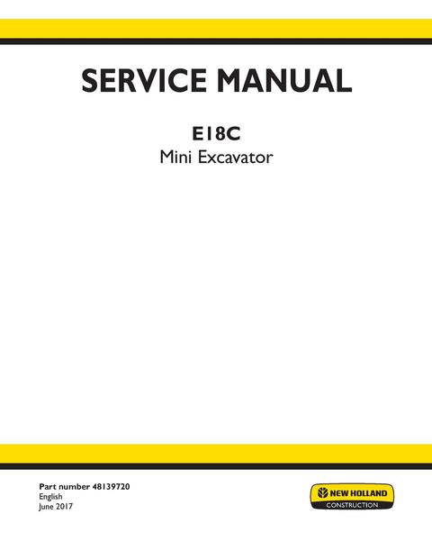 Service Manual - New Holland E18C Mini Excavator 48139720