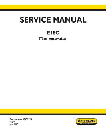Service Manual - New Holland E18C Mini Excavator 48139720