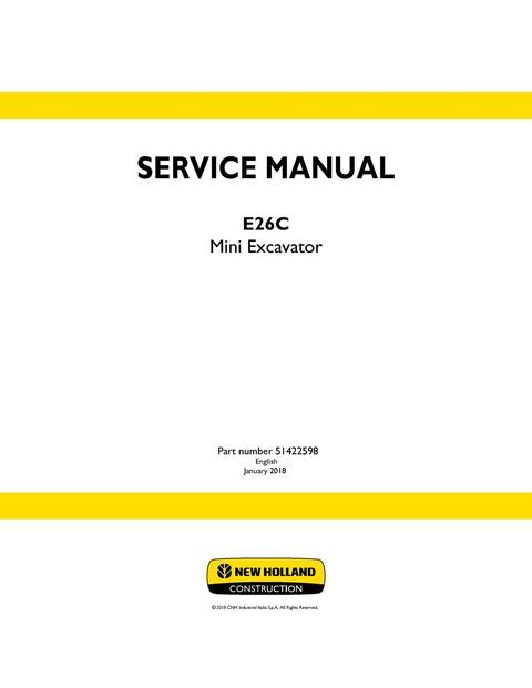 Service Manual - New Holland E26C Mini Excavator 51422598