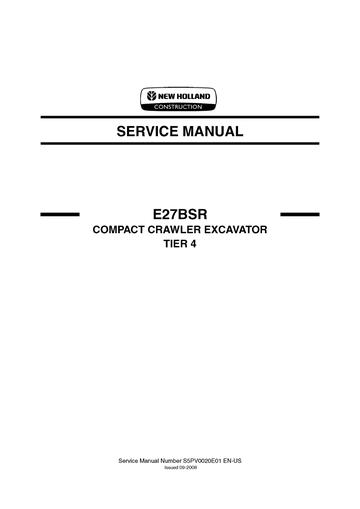 Service Manual - New Holland E27BSR Compact Crawler Excavator S5PV0020E01EN