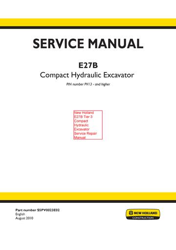 Service Manual - New Holland E27B Tier 3 Compact Hydraulic Excavator S5PV0023E02