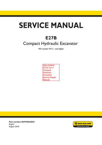 Service Manual - New Holland E27B Tier 3 Compact Hydraulic Excavator S5PV0023E02