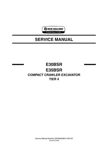 Service Manual - New Holland E30BSR E35BSR COMPACT CRAWLER EXCAVATOR TIER 4 S5PW0029E01EN