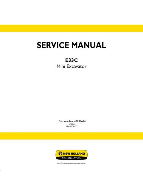 Service Manual - New Holland E33C Mini Excavator 48139694