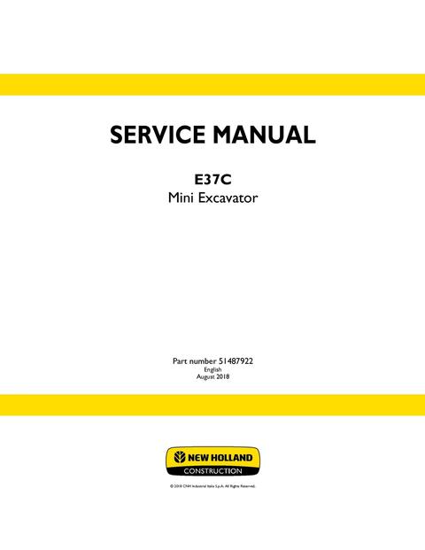 Service Manual - New Holland E37C Mini Excavator 51487922
