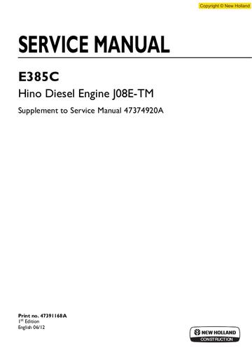 Service Manual - New Holland E385C Hino Diesel Engine Download