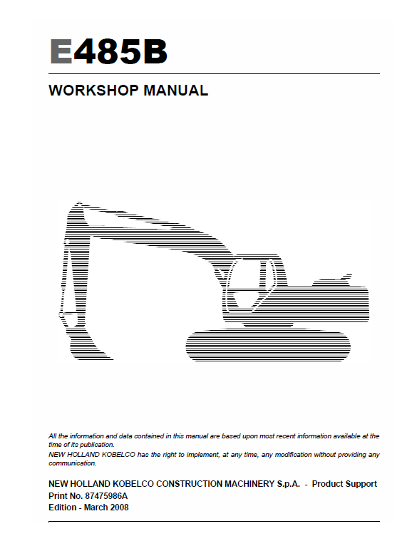 Service Manual - New Holland E485B Crawler Excavator 87475986A