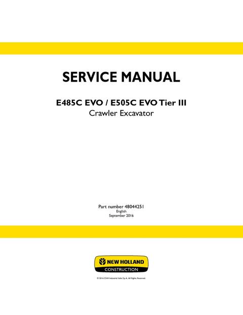 Service Manual - New Holland E485C EVO E505C EVO Tier III Crawler Excavator 48044251