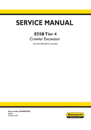 Service Manual - New Holland E55B Tier 4 Crawler Excavator S5PS0003E01