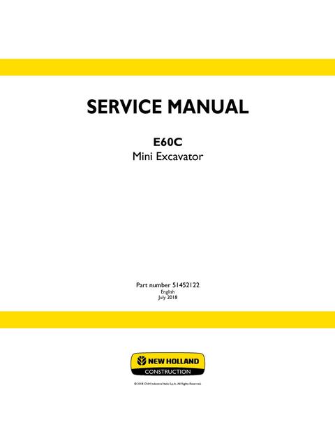 Service Manual - New Holland E60C Mini Excavator 51452122