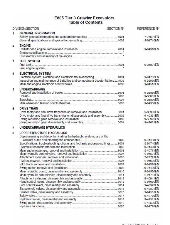 Service Manual - New Holland E805 Tier 3 Crawler Excavator 84366526_A4