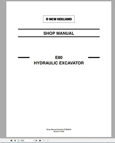 Service Manual - New Holland E80 HYDRAULIC EXCAVATOR 87360644NA