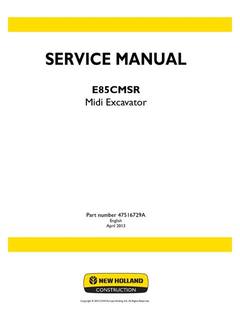 Service Manual - New Holland E85CMSR Midi Excavator 47516729A