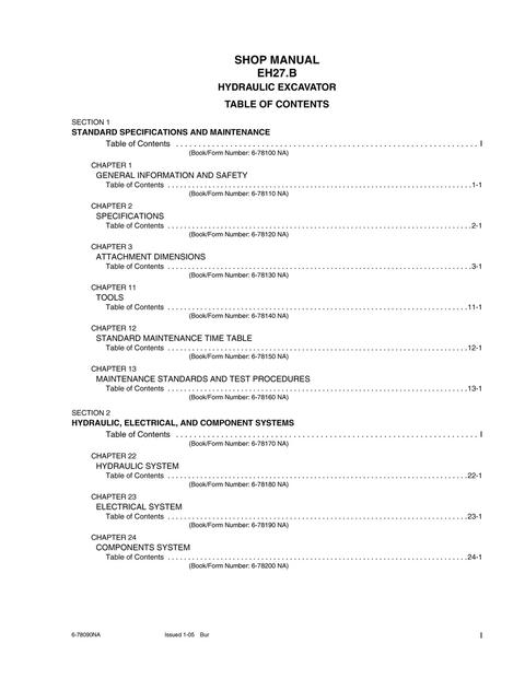 Service Manual - New Holland EH27.B Hydraulic Excavator 6-78080NA