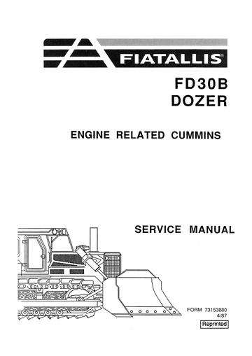 Service Manual - New Holland FD30B Dozer Engine Related Cummins 73153880