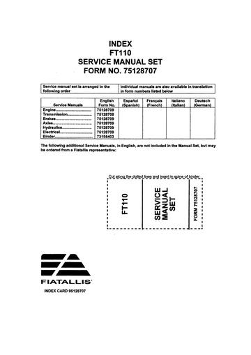 Service Manual - New Holland FT100 Tractor Loader Backhoe 75128707