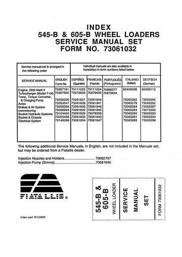 Service Manual - New Holland Fiat-Allis 545 & 605-B Wheel Loader 73061032