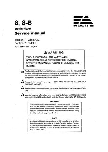 Service Manual - New Holland Fiat-Allis 8 8-B Crawler Dozer 60406223