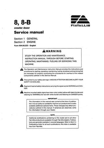 Service Manual - New Holland Fiat-Allis 8 8-B Crawler Dozer 60406223