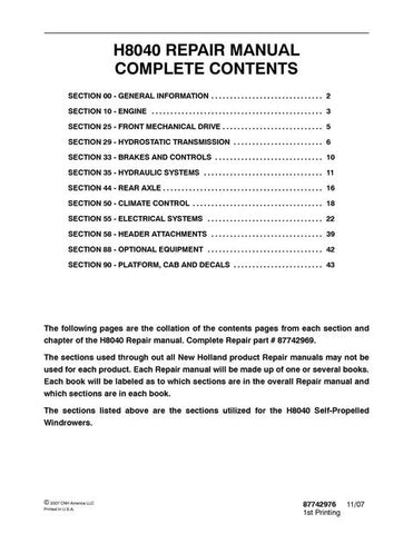 Service Manual - New Holland H8040 Self-Propelled Windrower 87742969