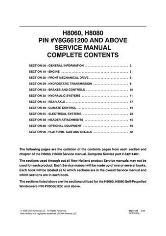 Service Manual - New Holland H8060, H8080 Self-Propelled Windrower 84211407