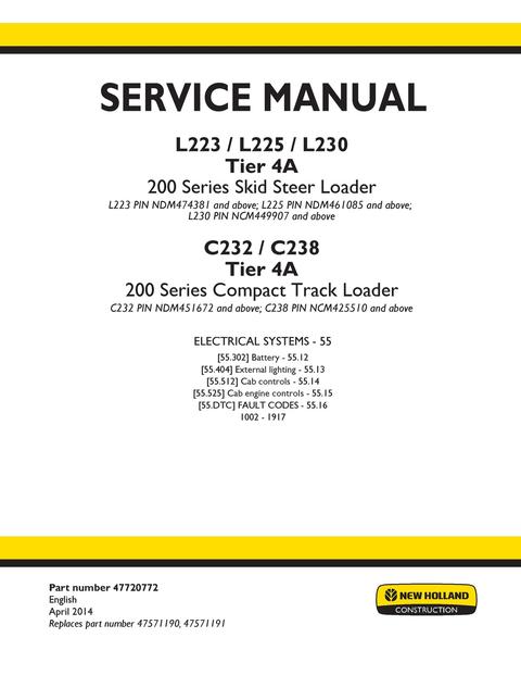 Service Manual - New Holland L223, L225 L230 Tier 4A 200 Series Skid Steer Loader 47720772